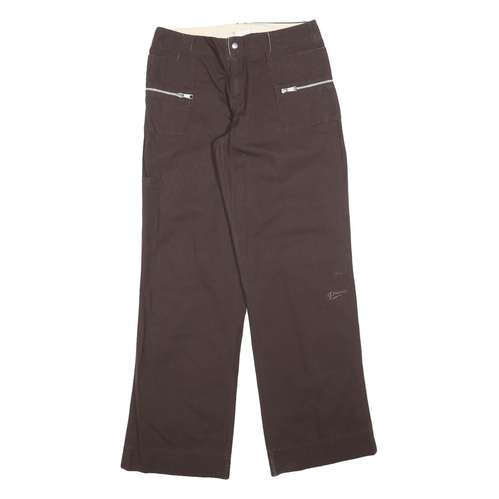 PUMA Womens Brown Cotton Blend Regular Fit Wide-Leg Trousers W32 L34 Comfortable