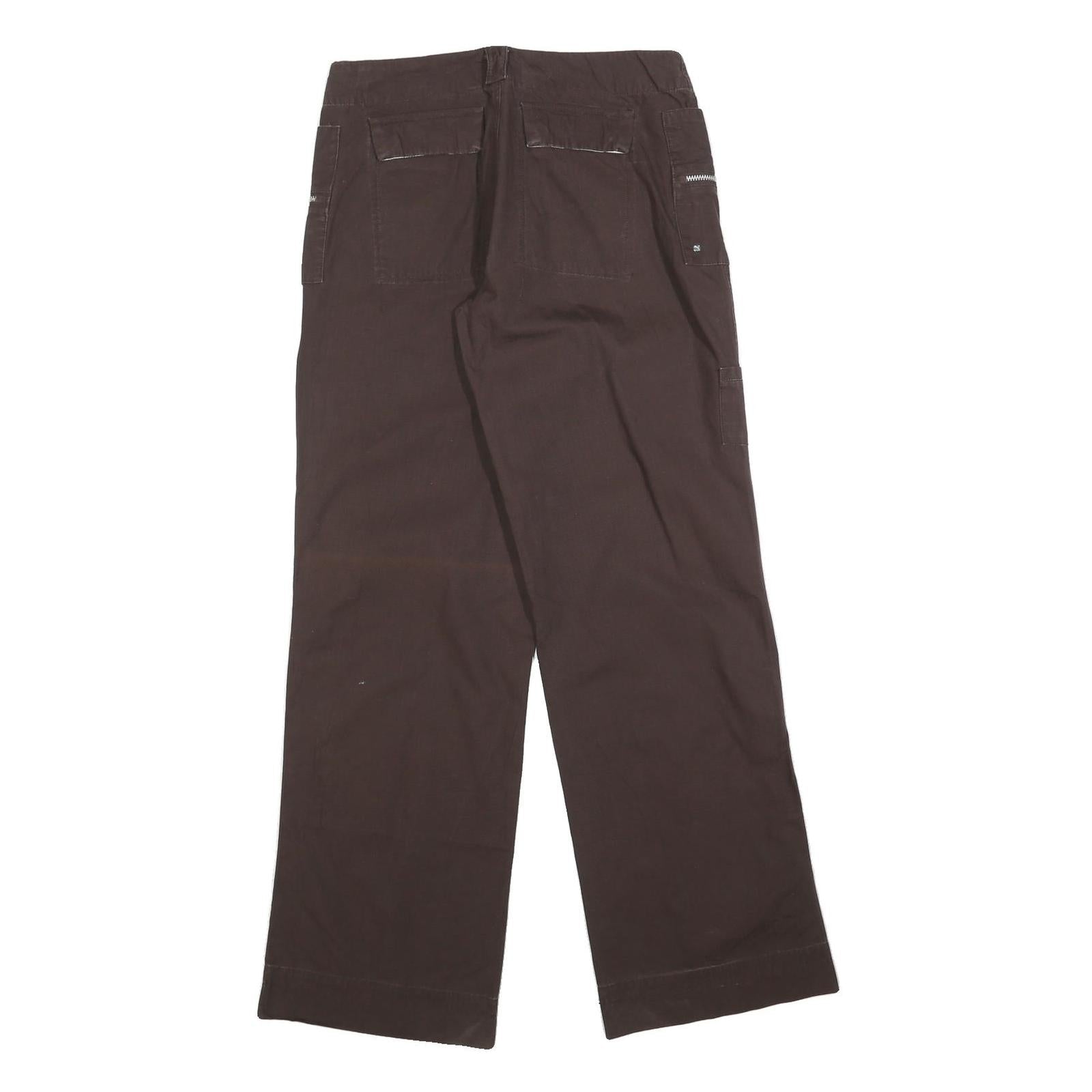 PUMA Womens Brown Cotton Blend Regular Fit Wide-Leg Trousers W32 L34 Comfortable