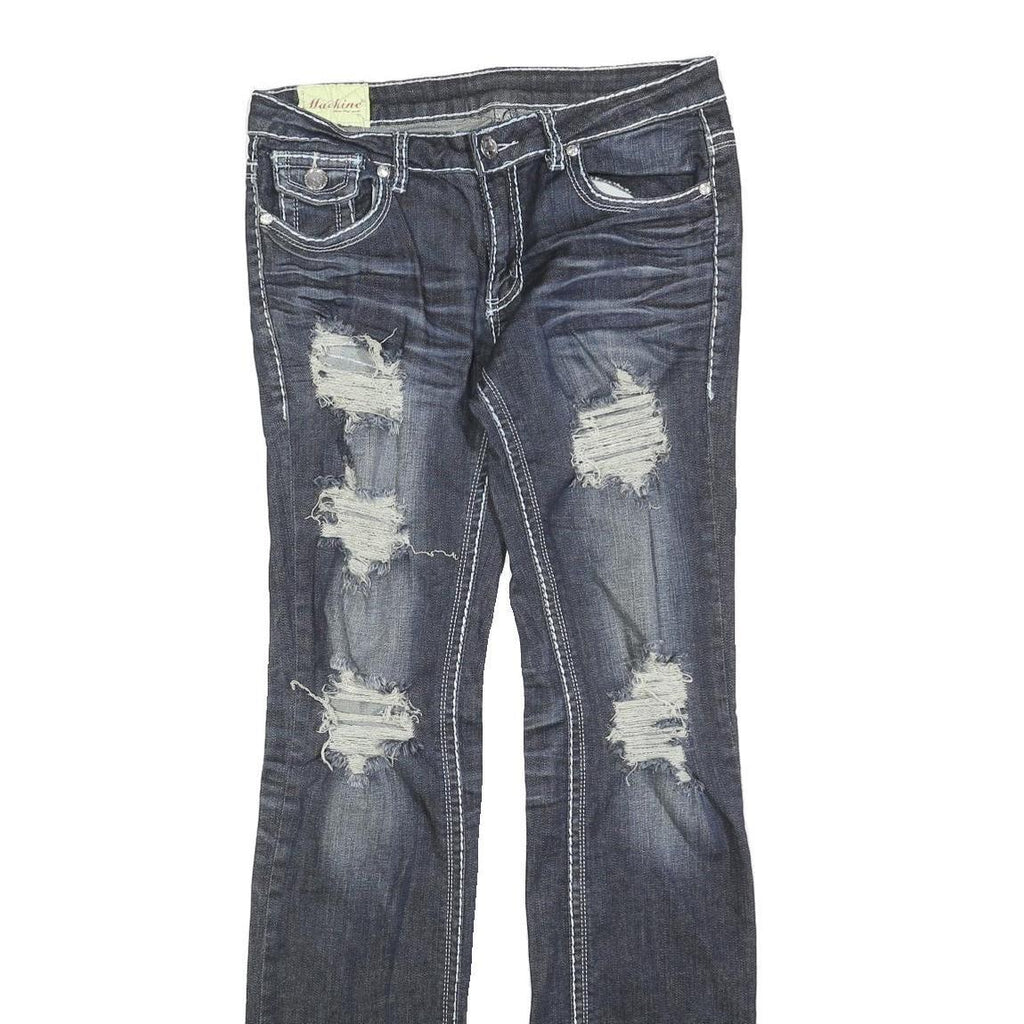 MACHINE Womens Regular Fit Blue Denim Distressed Straight Jeans W32 L32 Stylish