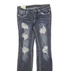 MACHINE Womens Regular Fit Blue Denim Distressed Straight Jeans W32 L32 Stylish