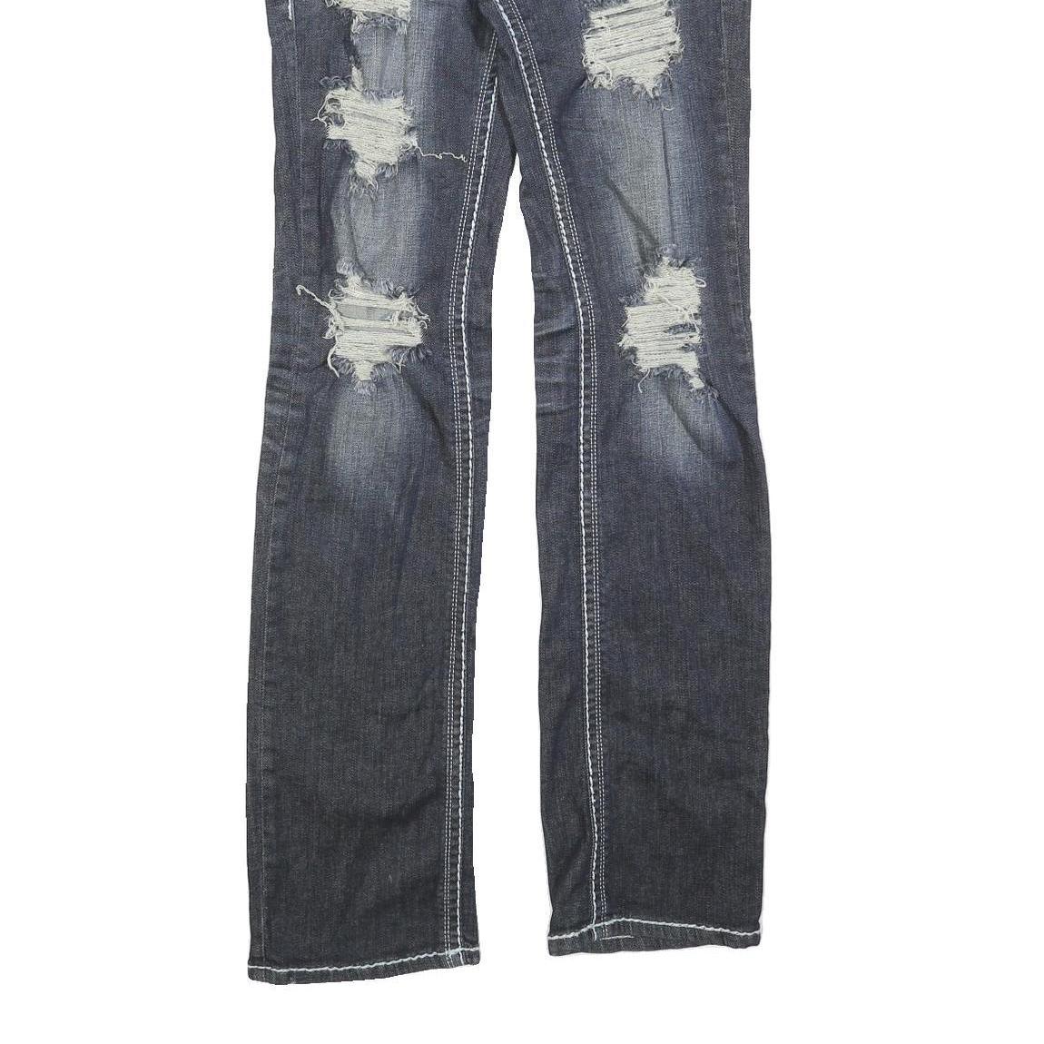 MACHINE Womens Regular Fit Blue Denim Distressed Straight Jeans W32 L32 Stylish