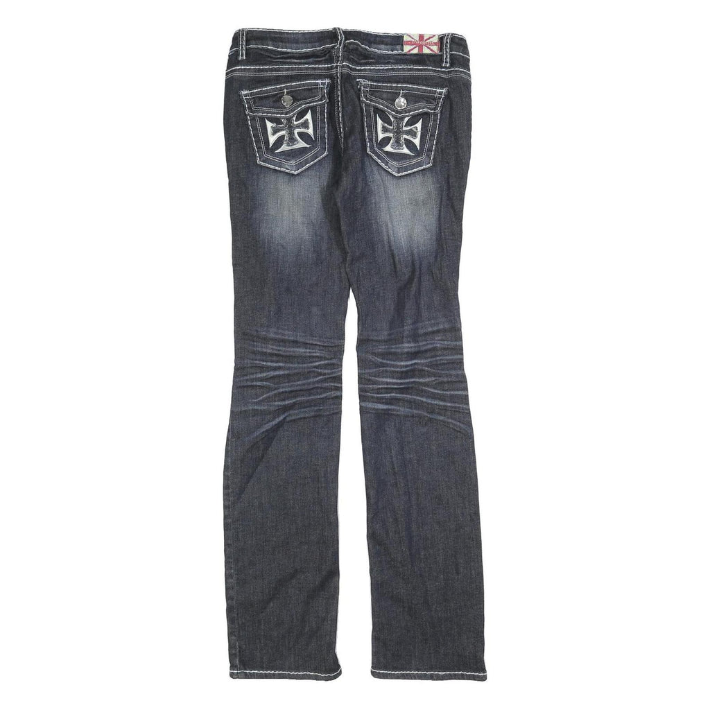 MACHINE Womens Regular Fit Blue Denim Distressed Straight Jeans W32 L32 Stylish