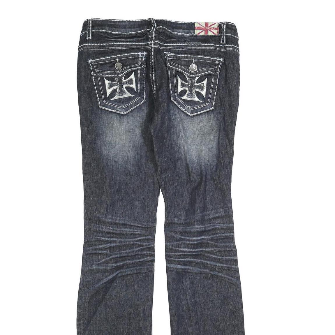 MACHINE Womens Regular Fit Blue Denim Distressed Straight Jeans W32 L32 Stylish