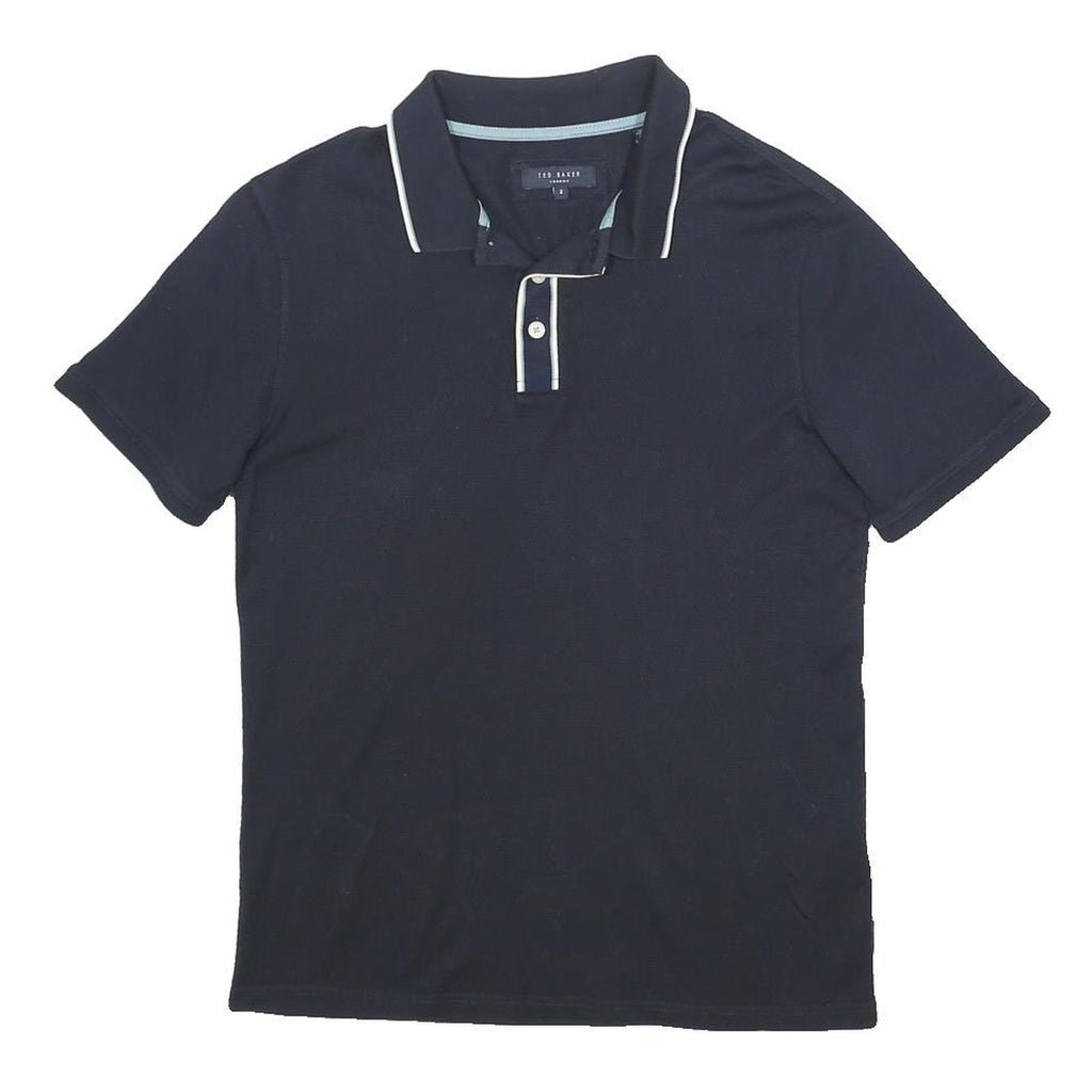 TED BAKER Mens Black Short Sleeve Plain Polo Shirt S Cotton Button Collar