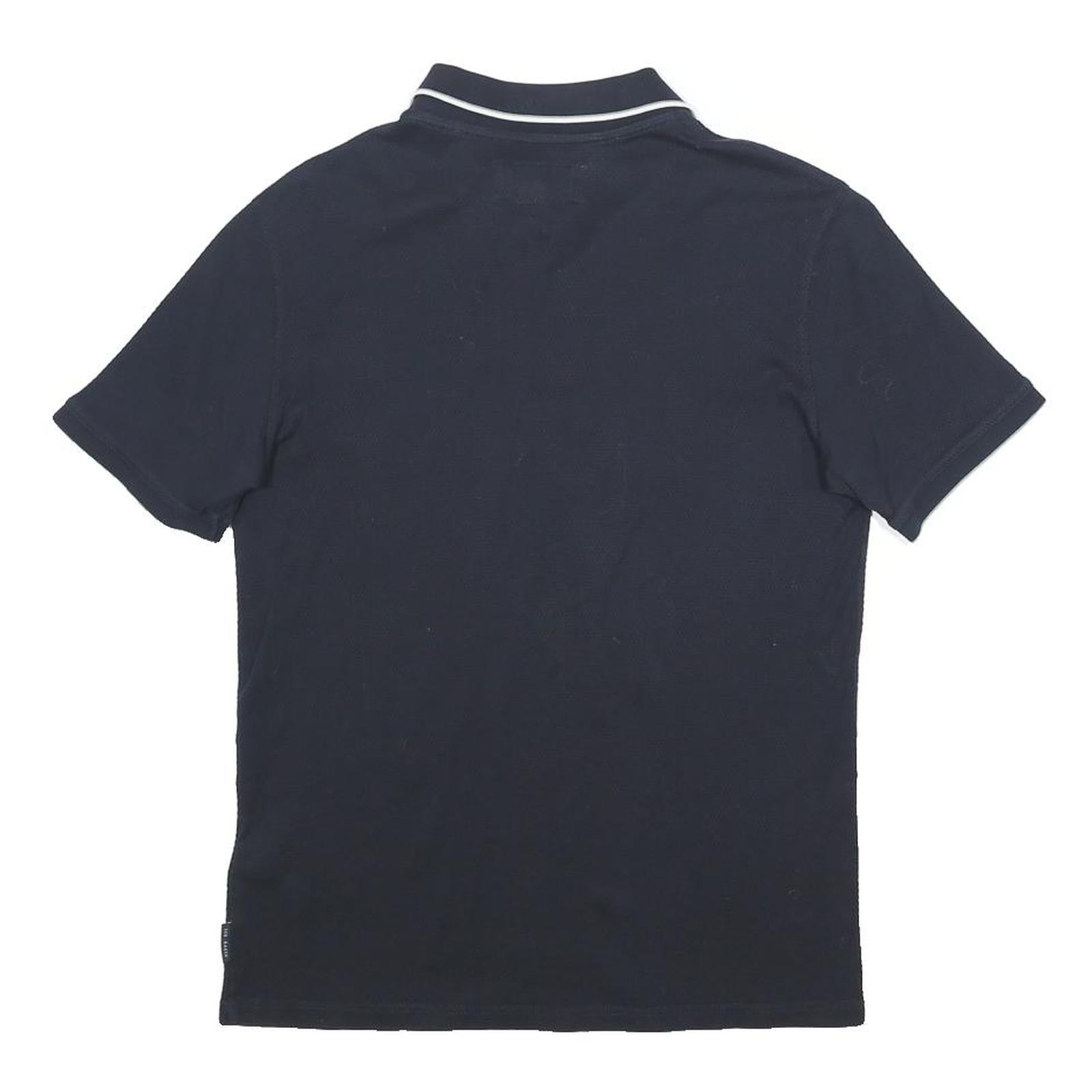 TED BAKER Mens Black Short Sleeve Plain Polo Shirt S Cotton Button Collar