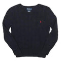 POLO RALPH LAUREN Boys Navy Blue Cable Knit Crew Neck Jumper Cotton 6Y