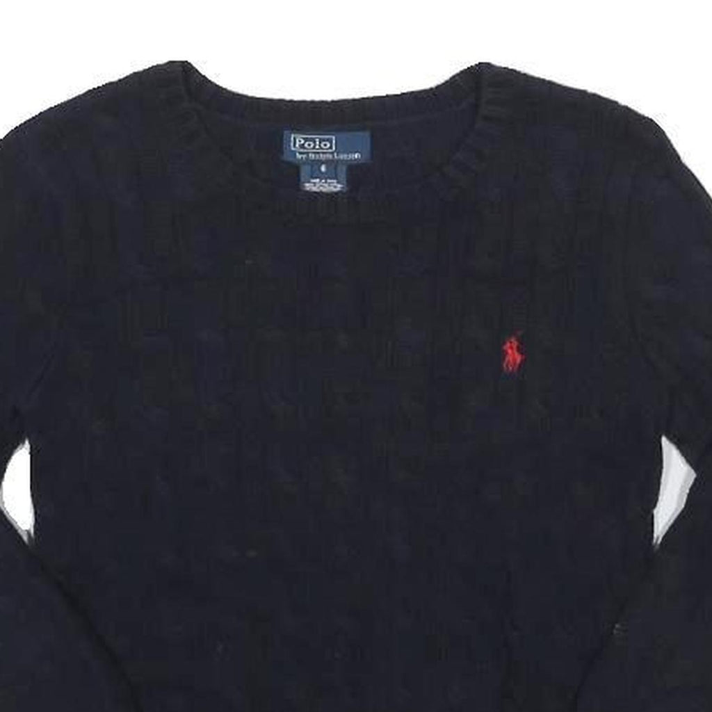 POLO RALPH LAUREN Boys Navy Blue Cable Knit Crew Neck Jumper Cotton 6Y