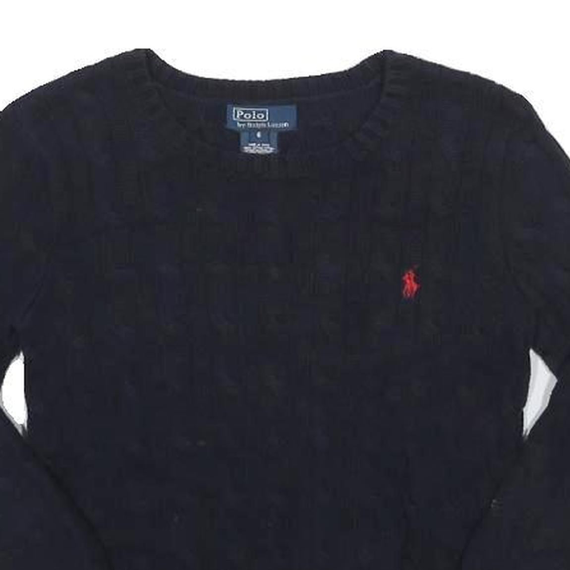 POLO RALPH LAUREN Boys Navy Blue Cable Knit Crew Neck Jumper Cotton 6Y