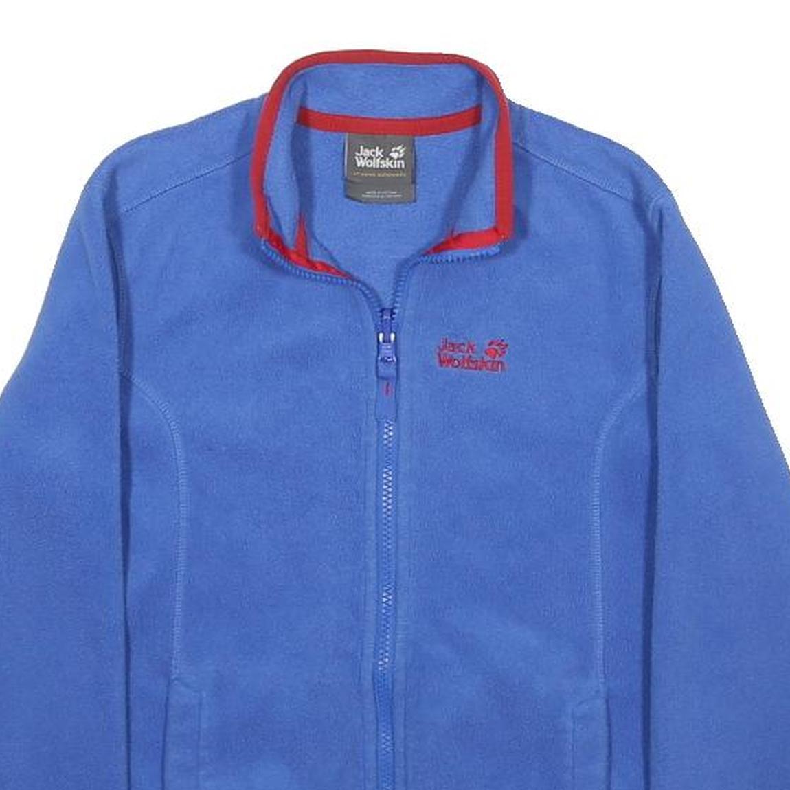 JACK WOLFSKIN Boys Blue Red Fleece Jacket M Polyester Zip Outdoor Casual