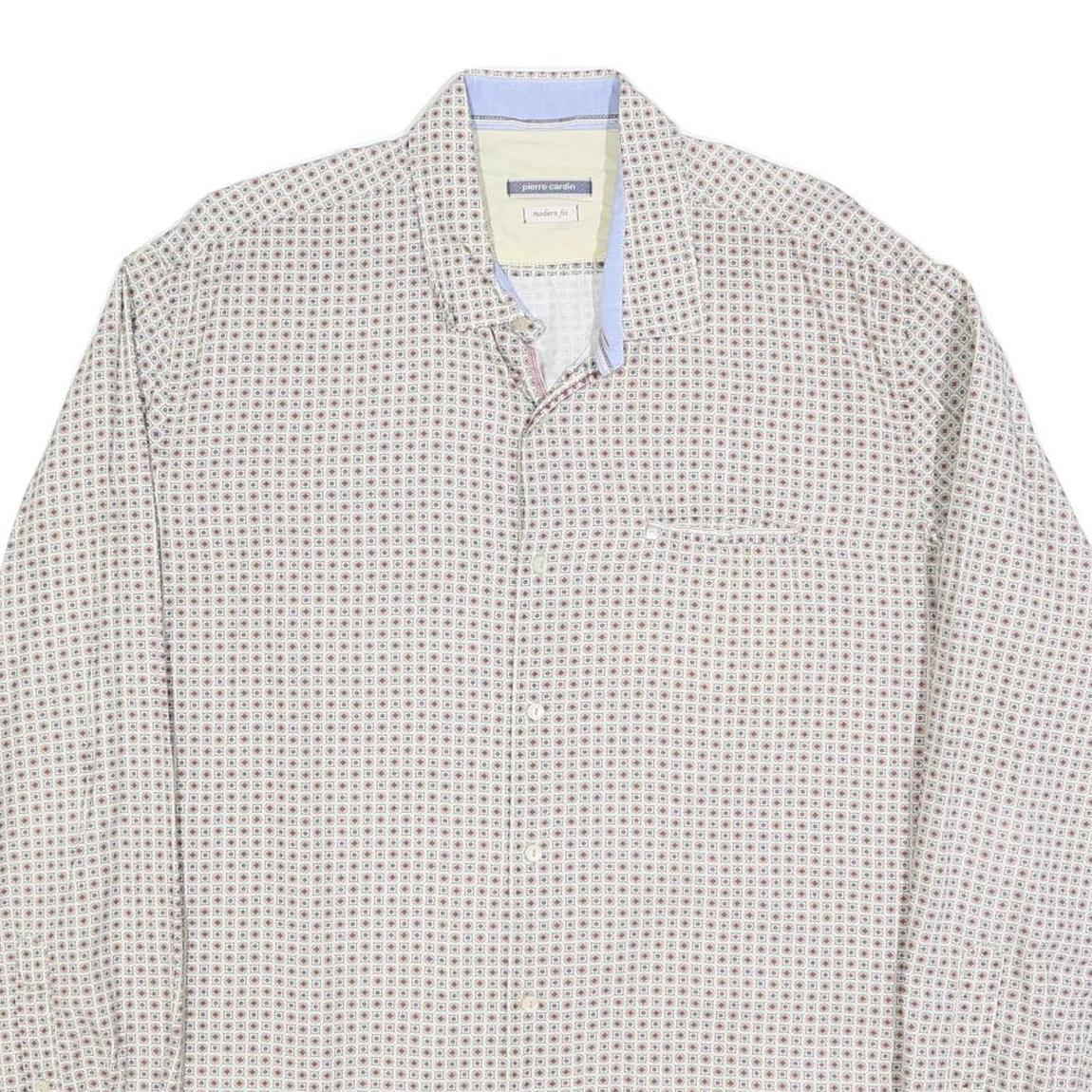 PIERRE BALMAIN Mens White Printed Cotton Blend Shirt XL Stylish Modern Fit