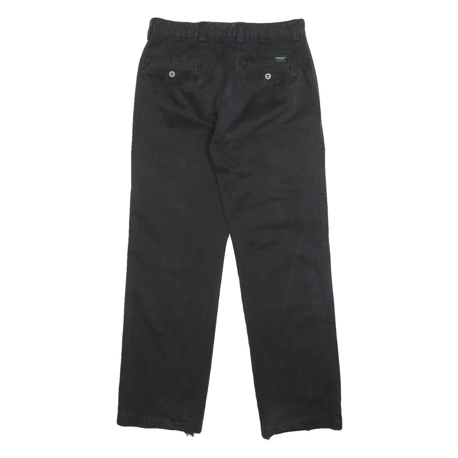 DOCKERS Mens Black Regular Fit Straight Leg Trousers W30 L31 Cotton Blend Zip