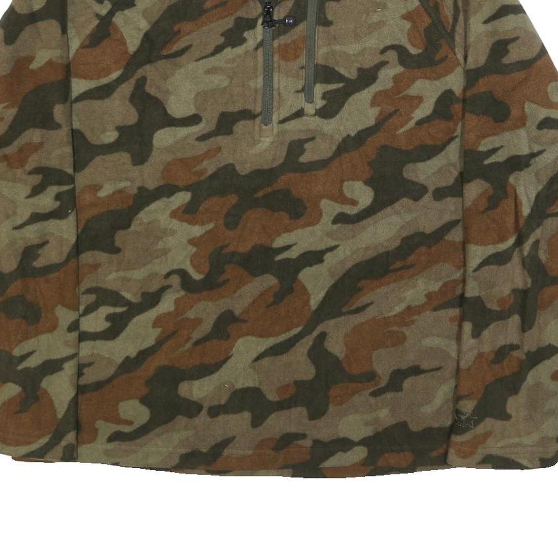 STARTER Mens Green & Brown Camouflage Patterned Jumper 1/4 Zip Polyester M