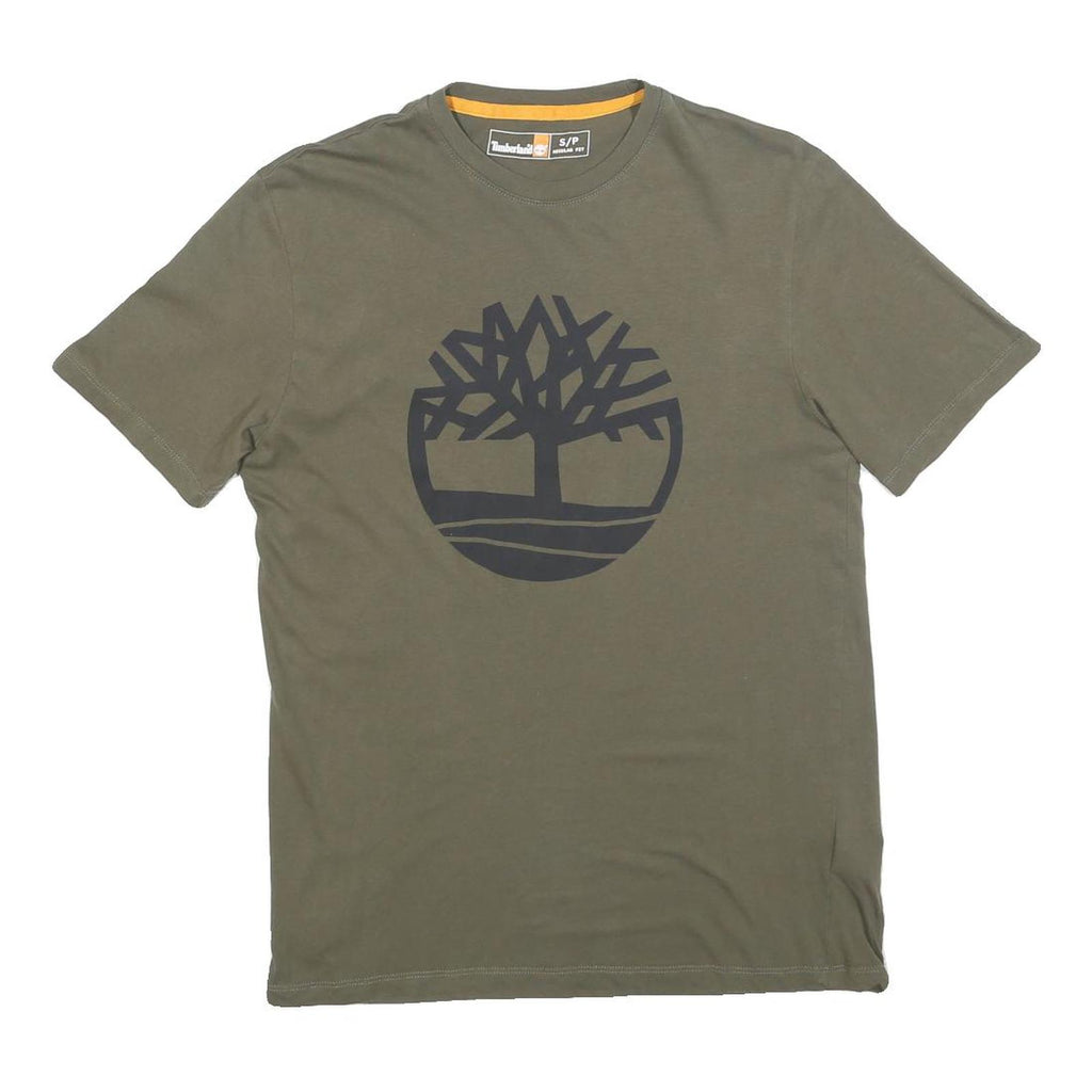 TIMBERLAND Mens Green S Cotton T-Shirt Short Sleeve Crew Neck Logo Graphic