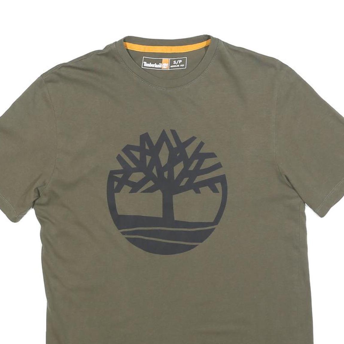 TIMBERLAND Mens Green S Cotton T-Shirt Short Sleeve Crew Neck Logo Graphic