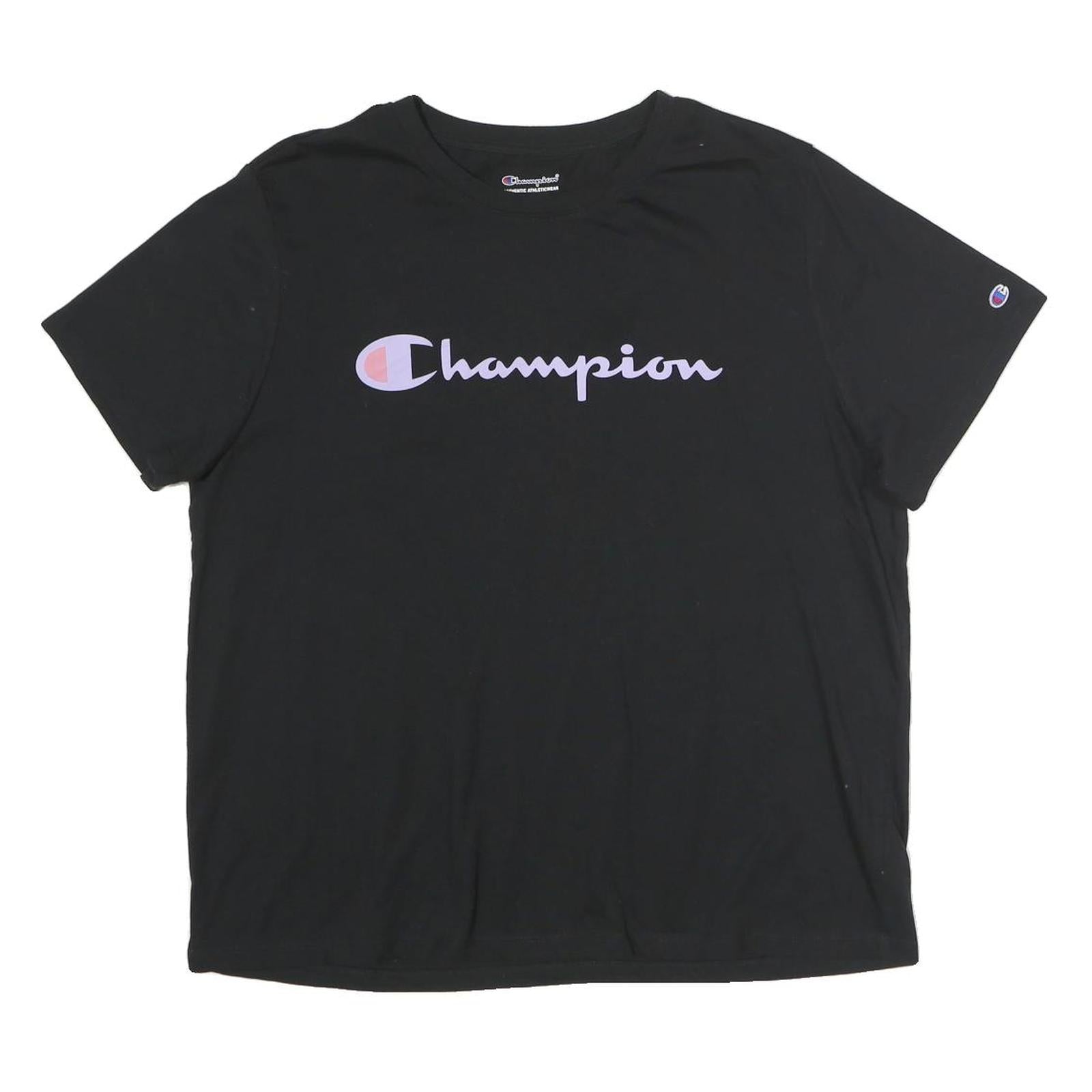 CHAMPION Womens Black Graphic T-Shirt XL Short Sleeve Crew Neck Cotton Casual