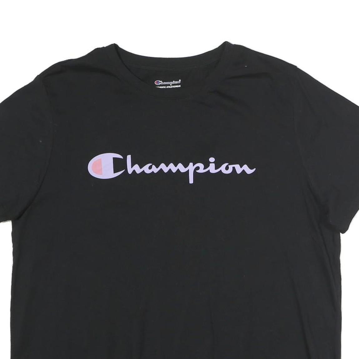 CHAMPION Womens Black Graphic T-Shirt XL Short Sleeve Crew Neck Cotton Casual