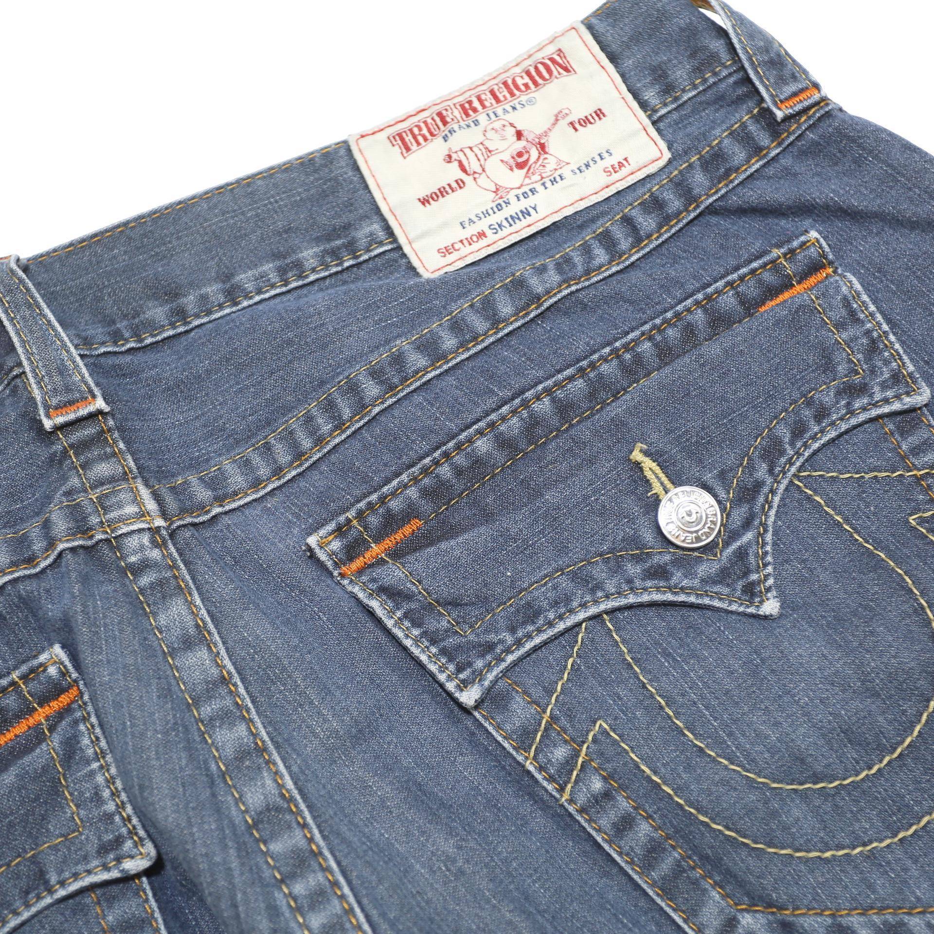 TRUE RELIGION Mens Jeans Blue Slim Skinny Denim Medium W38 L33 Stylish Casual