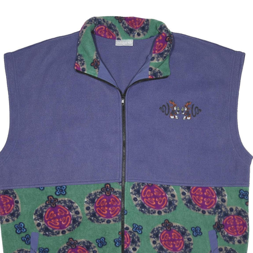 ADIDAS Mens Purple Green Cotton Blend Zip Jacket XL Fleece Patterned Button