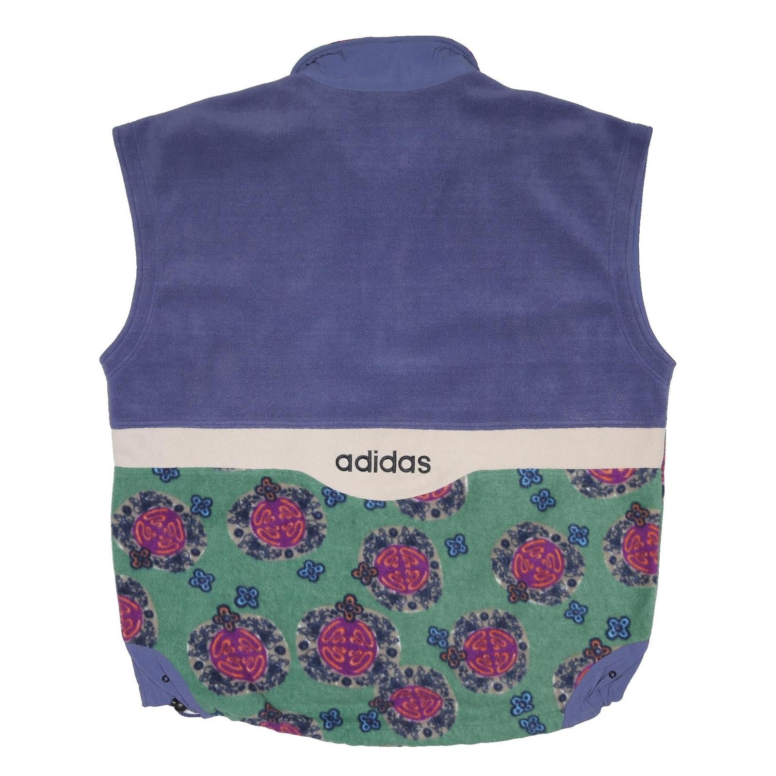 ADIDAS Mens Purple Green Cotton Blend Zip Jacket XL Fleece Patterned Button