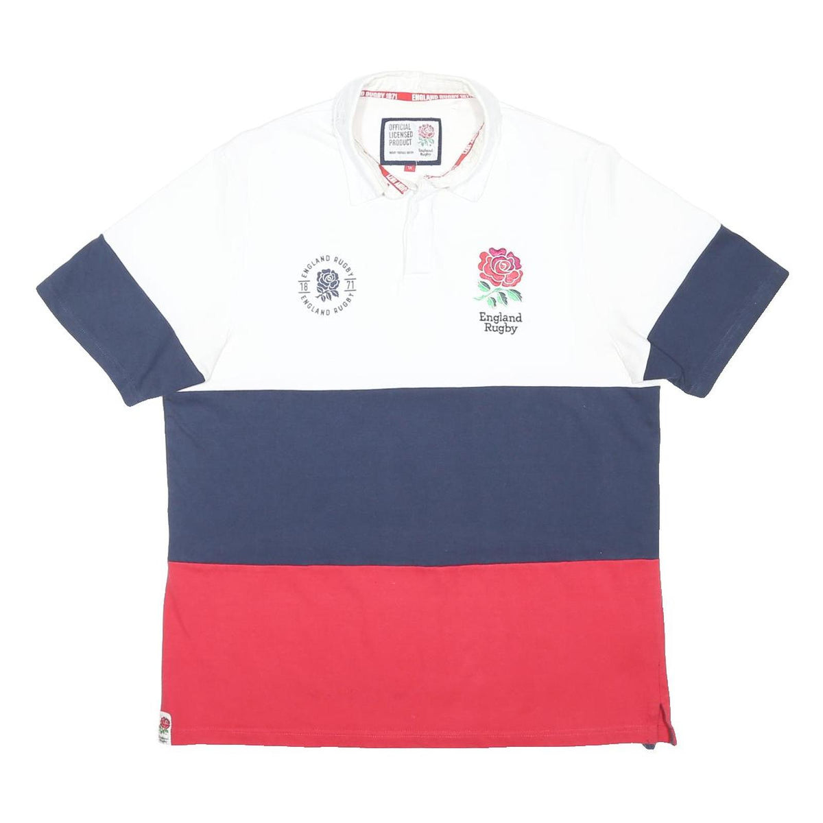 OFFICIAL LICENSED PRODUCT Mens White Navy & Red England Rugby Short Sleeve Polo