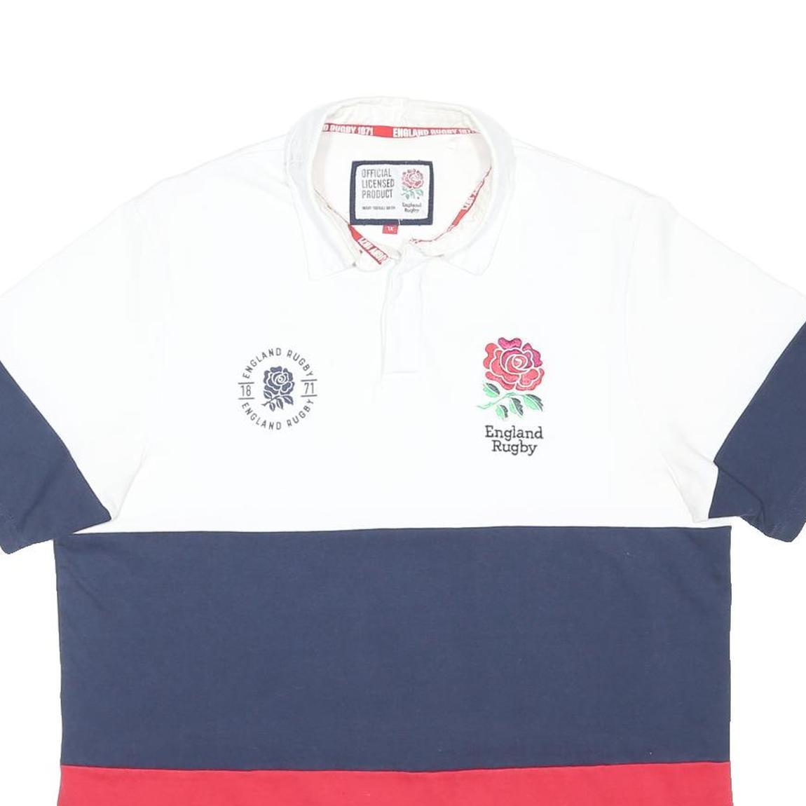 OFFICIAL LICENSED PRODUCT Mens White Navy & Red England Rugby Short Sleeve Polo