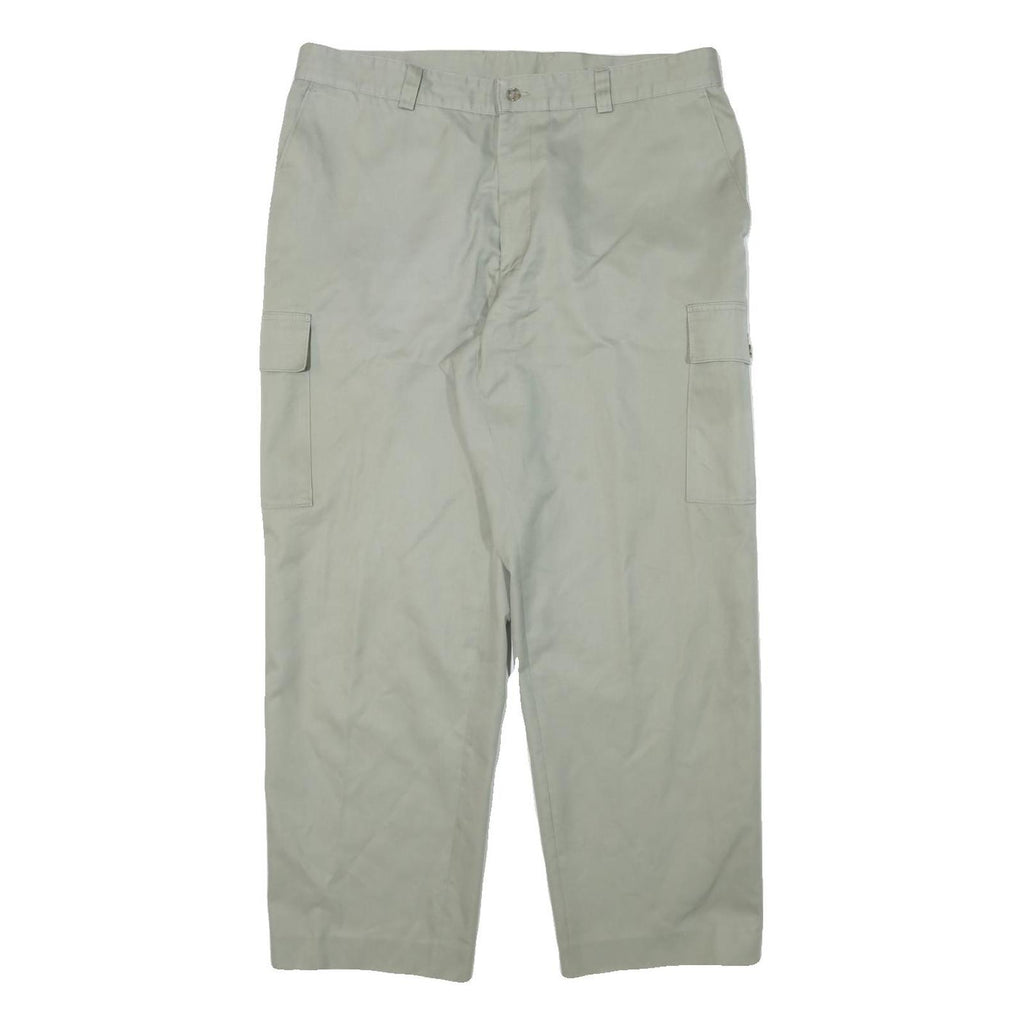 Mens Cotton Blend Beige Relaxed Cargo Trousers W35 L28 Utility Pockets Zip