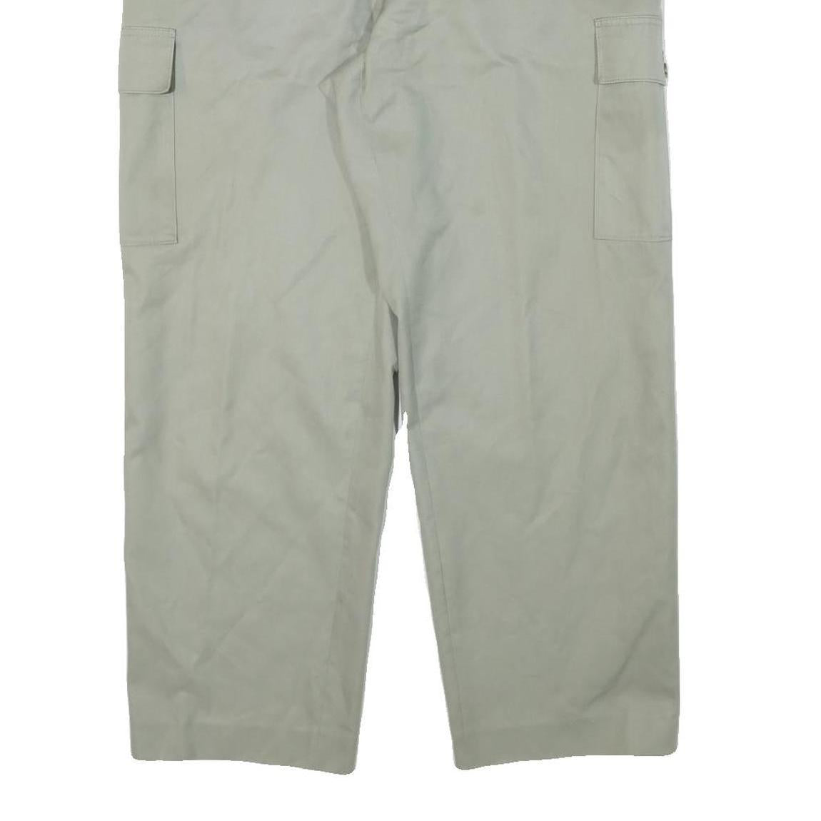 Mens Cotton Blend Beige Relaxed Cargo Trousers W35 L28 Utility Pockets Zip