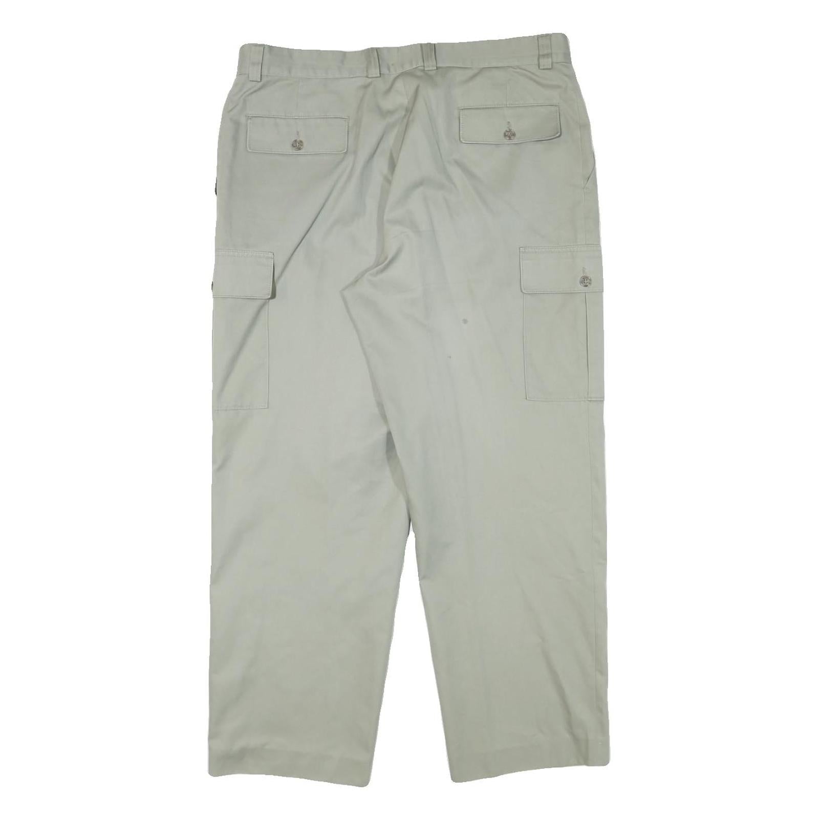 Mens Cotton Blend Beige Relaxed Cargo Trousers W35 L28 Utility Pockets Zip