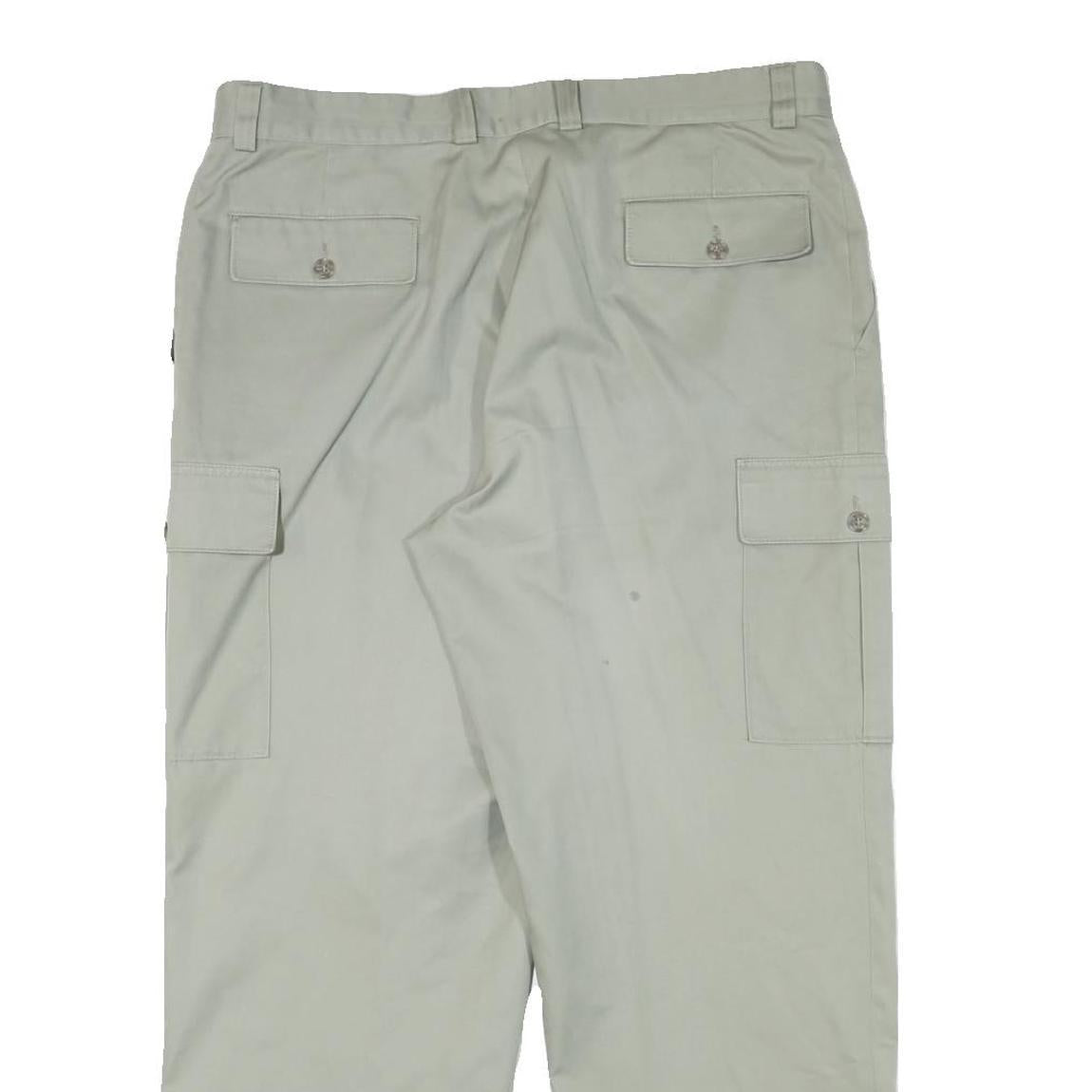 Mens Cotton Blend Beige Relaxed Cargo Trousers W35 L28 Utility Pockets Zip