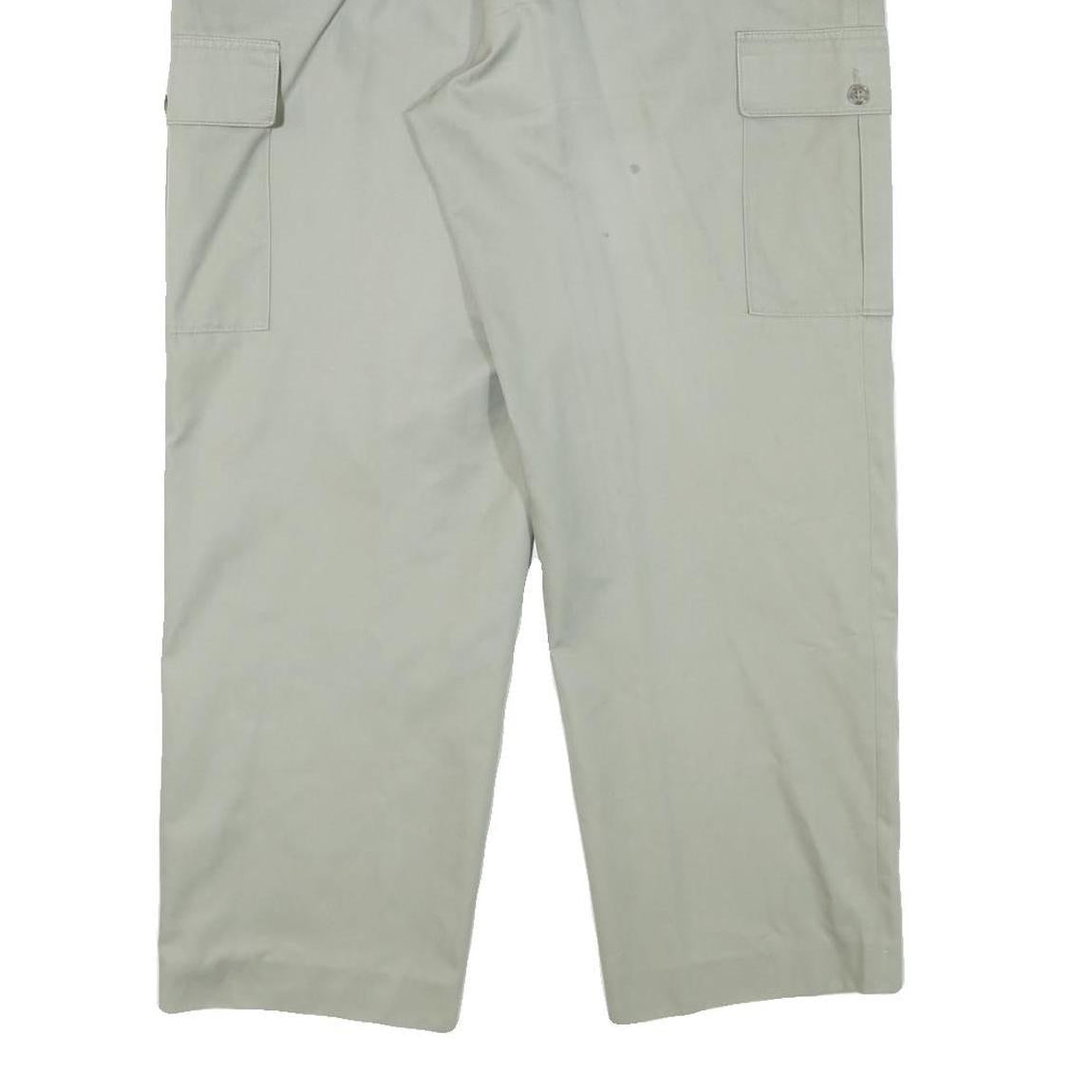 Mens Cotton Blend Beige Relaxed Cargo Trousers W35 L28 Utility Pockets Zip