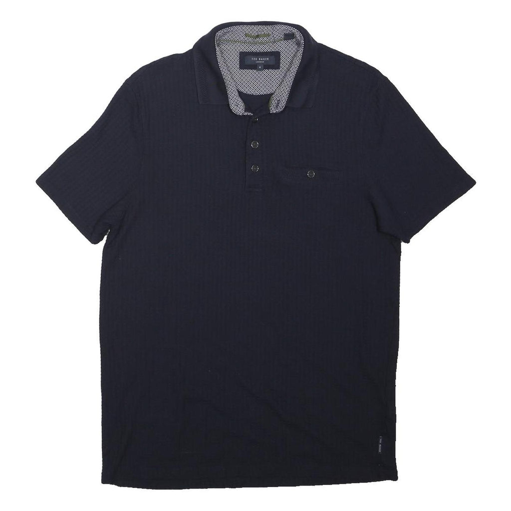 TED BAKER Mens Navy Blue Short Sleeve Plain Polo Shirt M Cotton Blend Casual