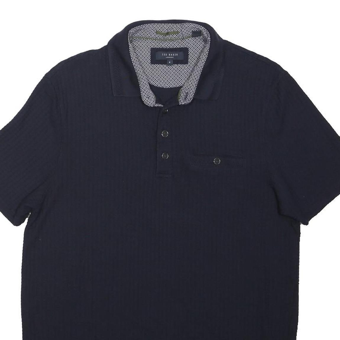 TED BAKER Mens Navy Blue Short Sleeve Plain Polo Shirt M Cotton Blend Casual