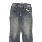 HANJA Womens Regular Fit Blue Denim Medium Wash Jeans W28 L30 Embroidered Patch