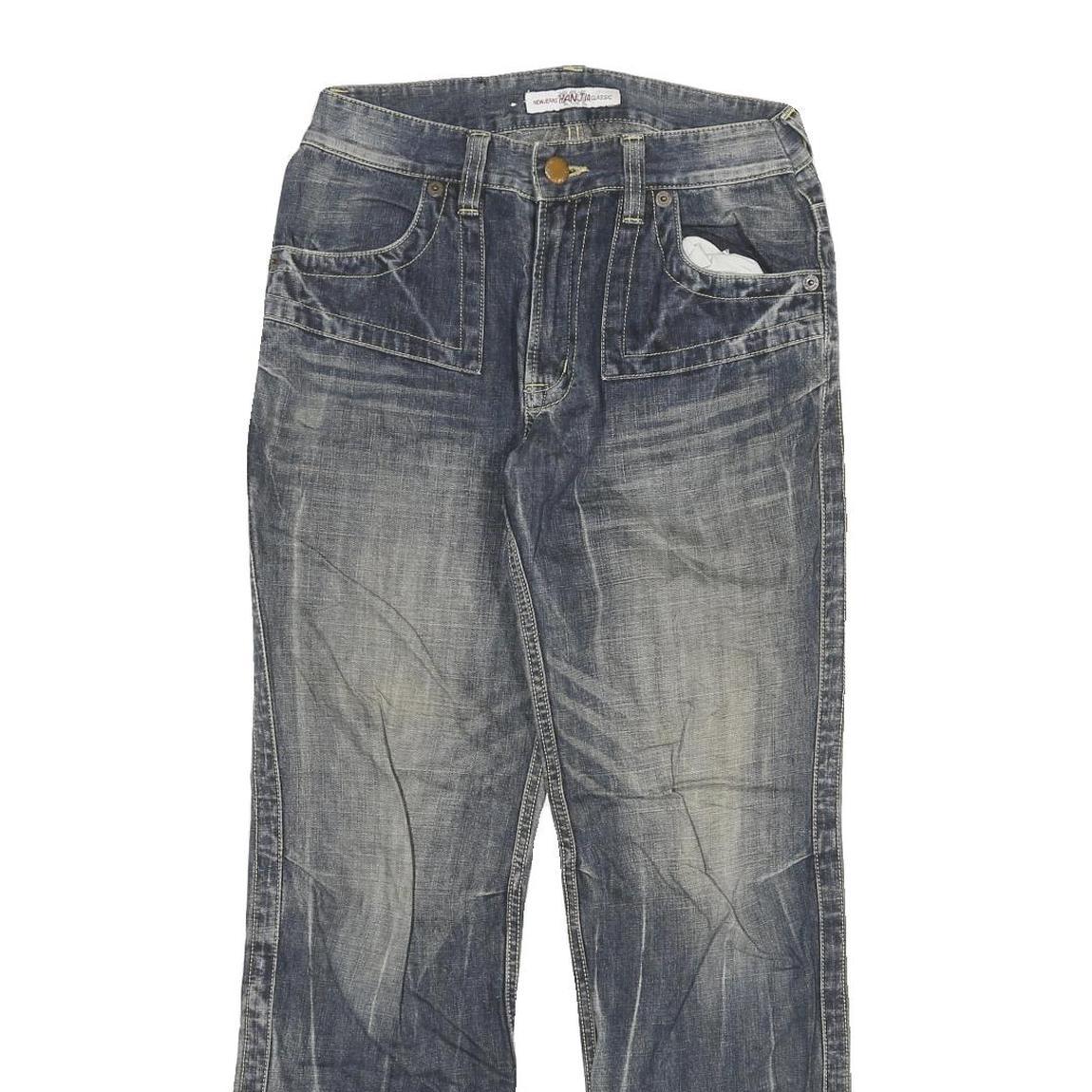 HANJA Womens Regular Fit Blue Denim Medium Wash Jeans W28 L30 Embroidered Patch