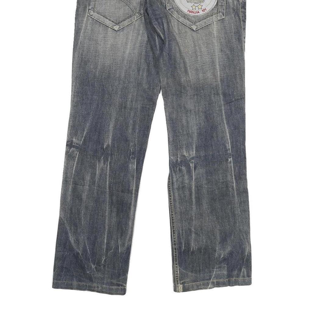 HANJA Womens Regular Fit Blue Denim Medium Wash Jeans W28 L30 Embroidered Patch