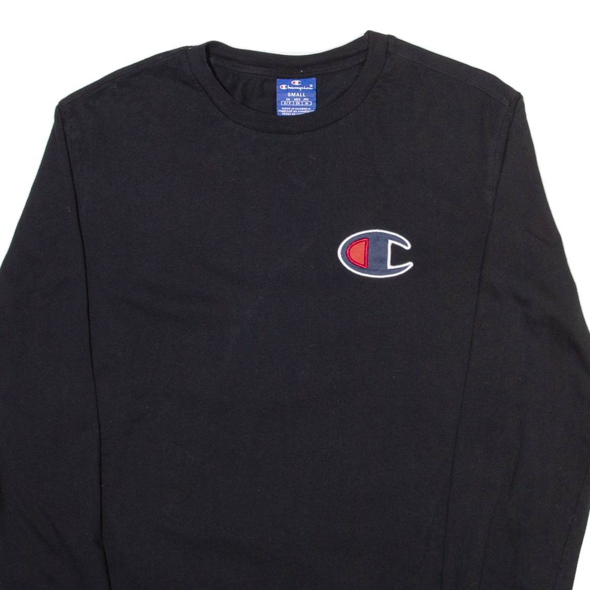 CHAMPION Mens T-Shirt Black Long Sleeve Crew Neck S
