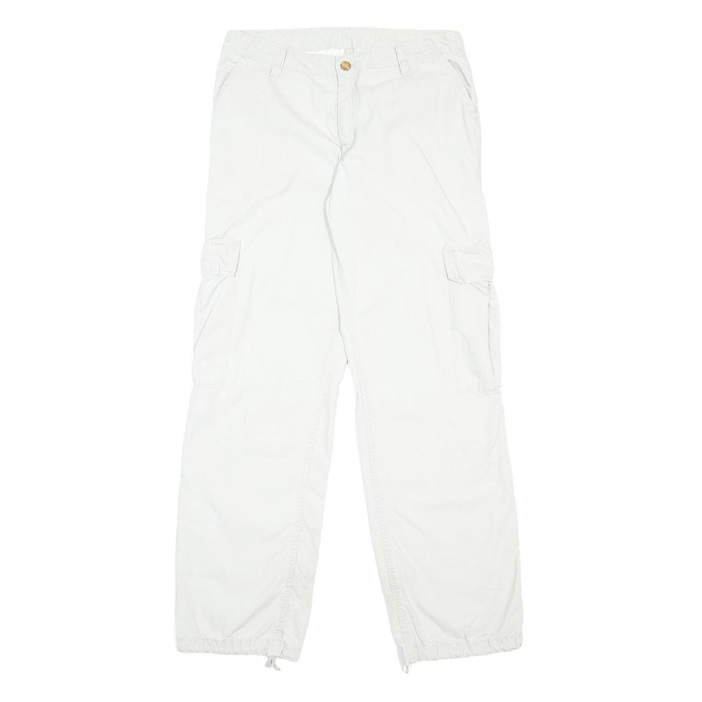 CARHARTT Mens Cotton White Regular Cargo Trousers W28 L31 Workwear Zip Closure