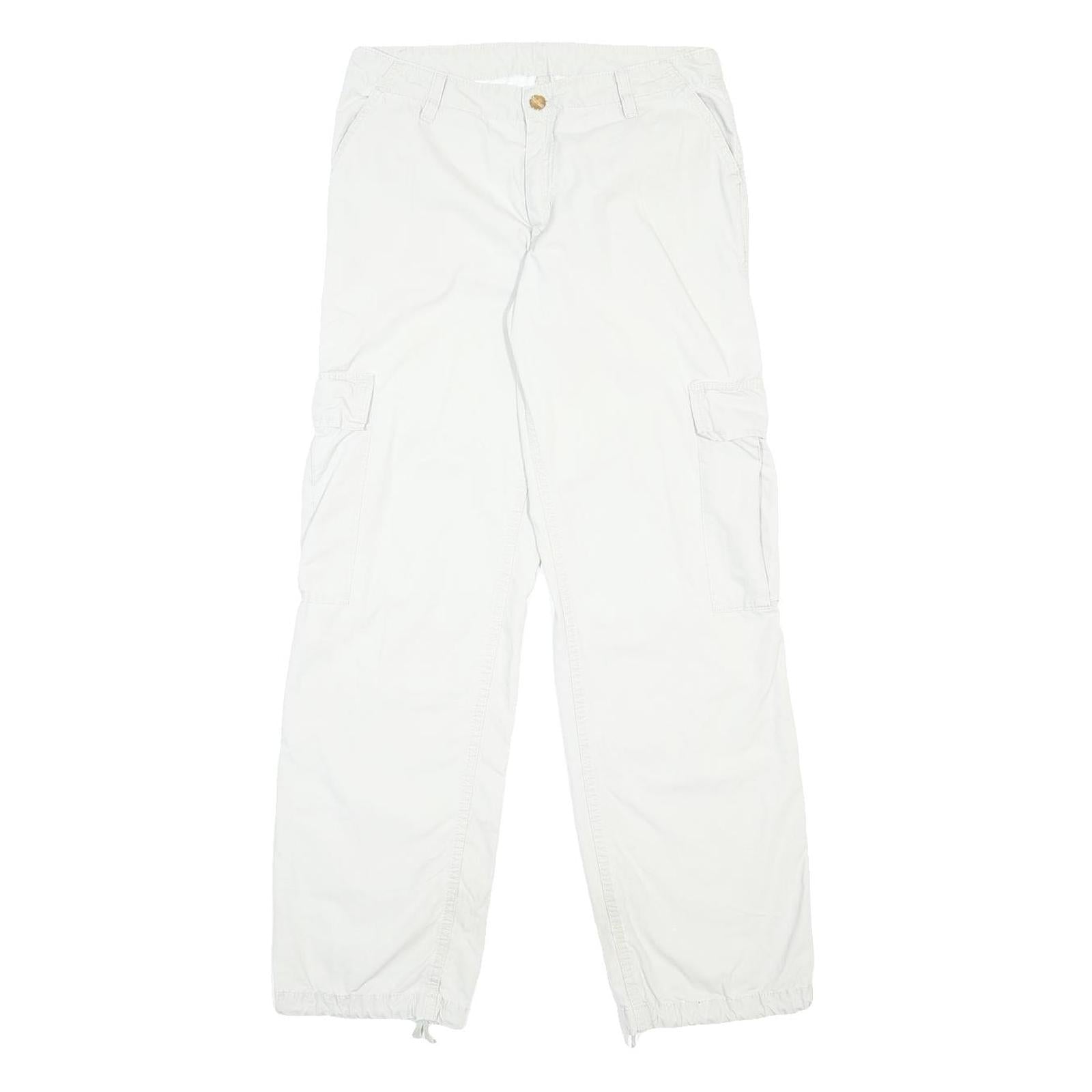 CARHARTT Mens Cotton White Regular Cargo Trousers W28 L31 Workwear Zip Closure