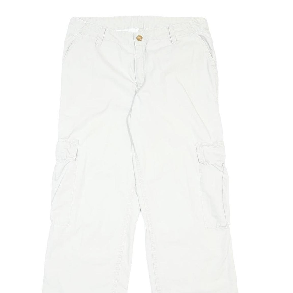 CARHARTT Mens Cotton White Regular Cargo Trousers W28 L31 Workwear Zip Closure