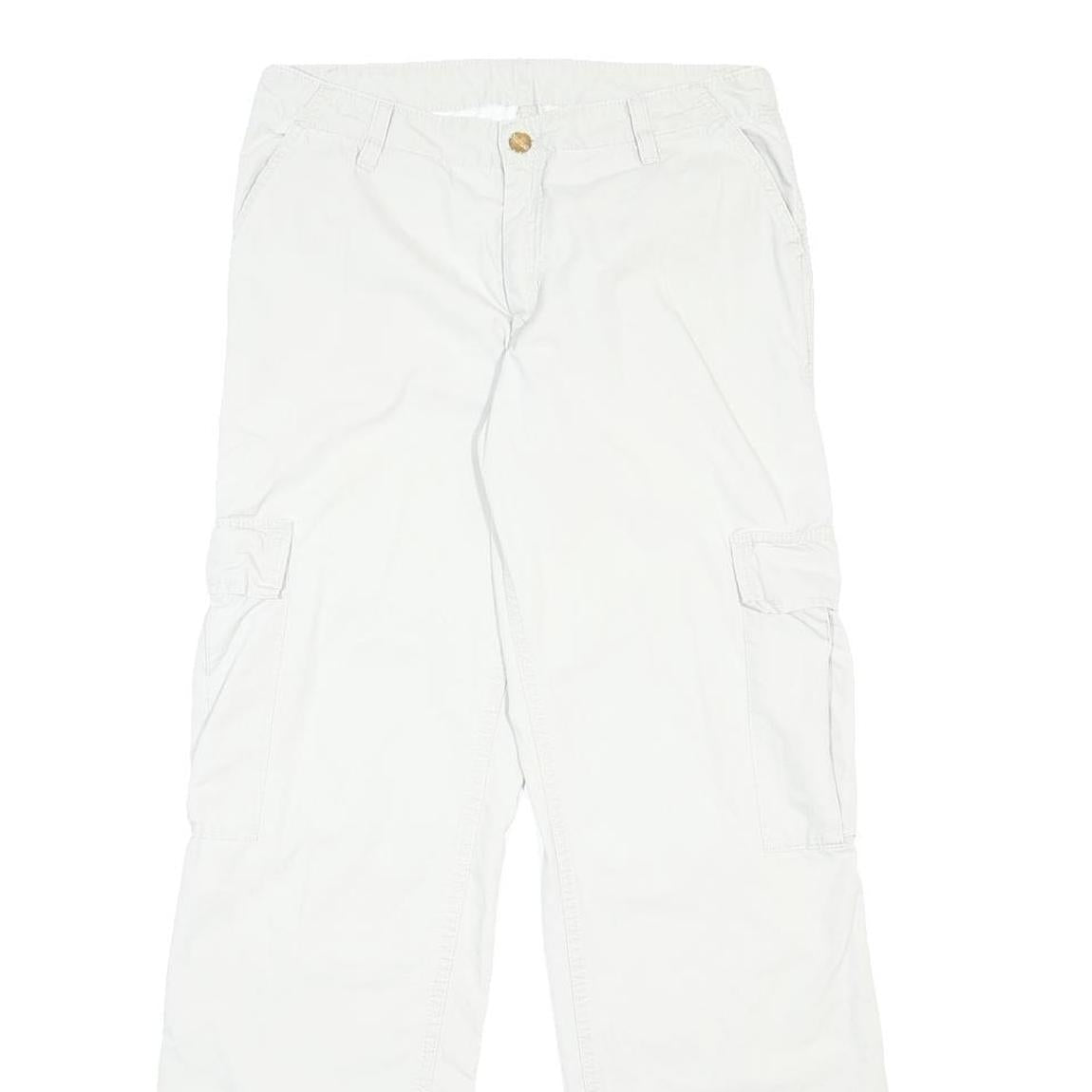 CARHARTT Mens Cotton White Regular Cargo Trousers W28 L31 Workwear Zip Closure