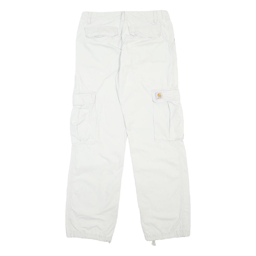 CARHARTT Mens Cotton White Regular Cargo Trousers W28 L31 Workwear Zip Closure