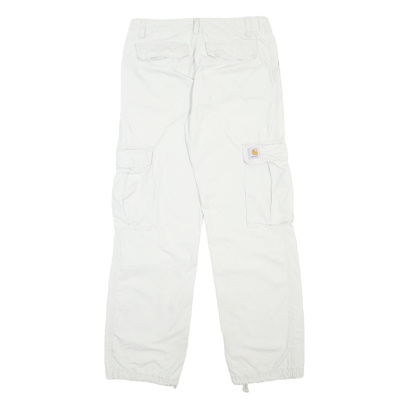 CARHARTT Mens Cotton White Regular Cargo Trousers W28 L31 Workwear Zip Closure