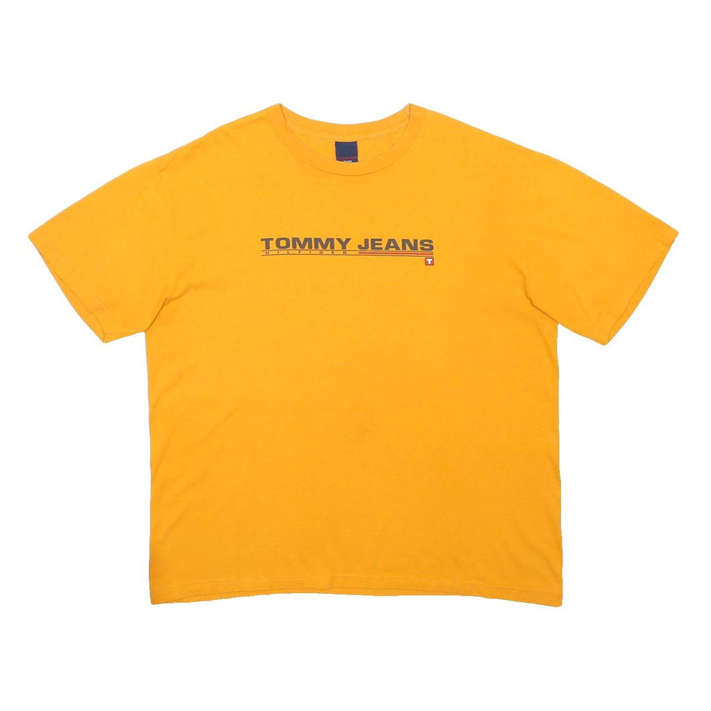 TOMMY JEANS Mens Yellow Graphic T-Shirt L Short Sleeve Crew Neck Cotton
