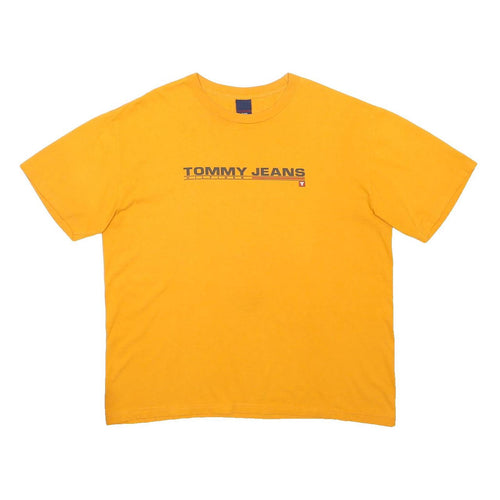 TOMMY JEANS Mens Yellow Graphic T-Shirt L Short Sleeve Crew Neck Cotton