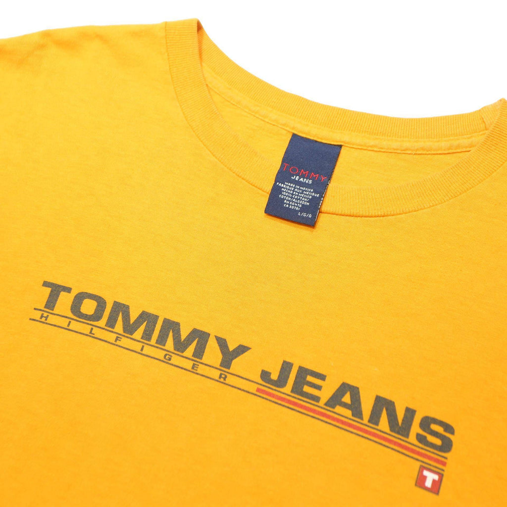 TOMMY JEANS Mens Yellow Graphic T-Shirt L Short Sleeve Crew Neck Cotton