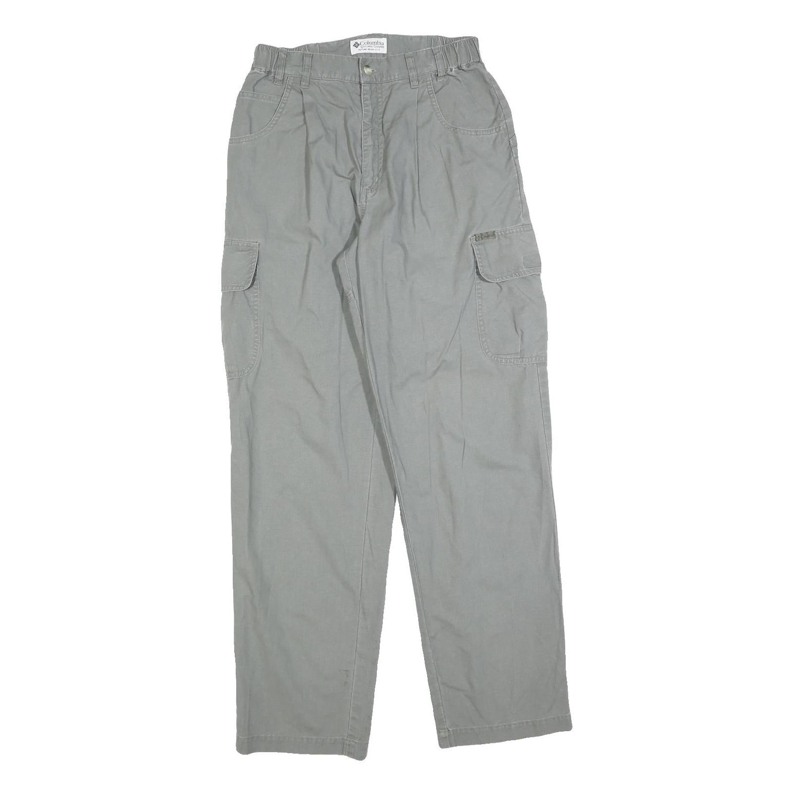 COLUMBIA Mens Cotton Blend Grey Regular Cargo Trousers W26 L32 Zip Closure