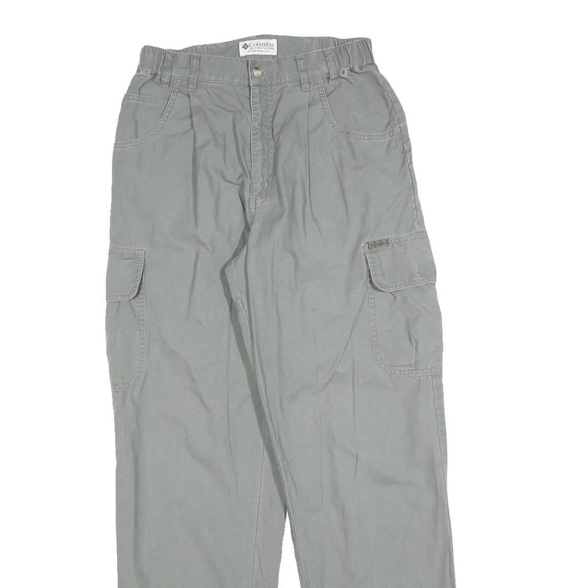COLUMBIA Mens Cotton Blend Grey Regular Cargo Trousers W26 L32 Zip Closure