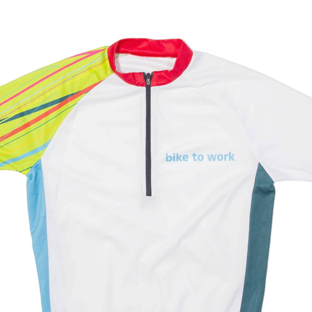 BIKE TO WORK Cycling Mens Jersey White 1/2 Zip S
