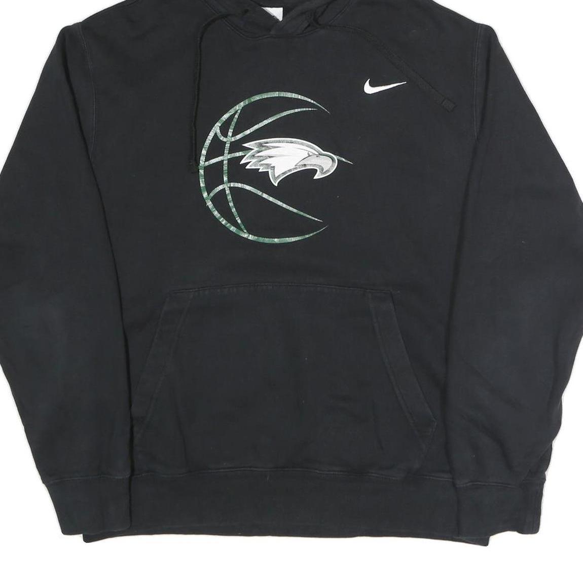 NIKE Mens Black Basketball Logo Pullover Hoodie L Cotton Blend Casual Sportswear