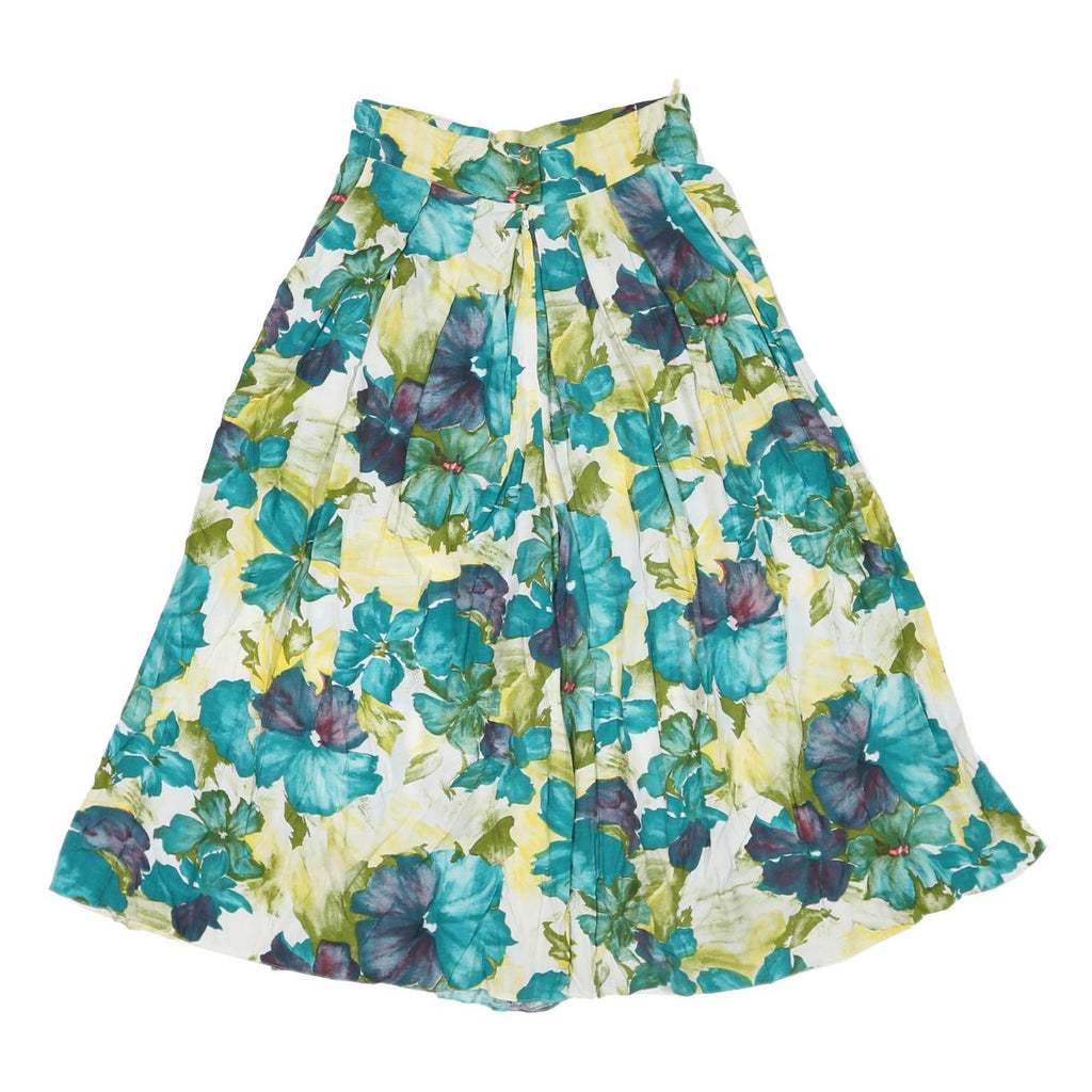 BRIGITTE BOTH Womens Polyester Blend Blue & Green Floral Loose Wide-Leg Trousers